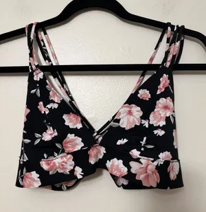 PINK‎ Victoria's Secret Floral Bralette Black Pink Multi-Strap Caged Back Large thumbnail 1