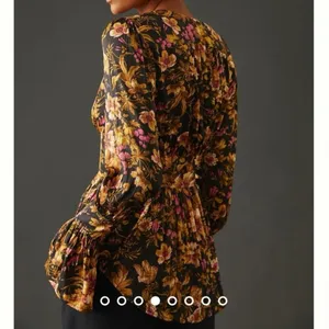 By Anthropologie Deep-V Floral Tunic Top Medium Women’s Black Motif OB1596837 thumbnail 6