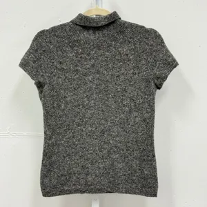 Elie Tahari Grey Marled Knit Mock Neck Short Sleeve Sweater Minimalist‎ Small thumbnail 2