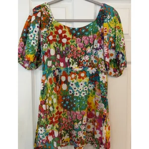 JAMS World Babydoll Top Sz S Hawaiian‎ Floral Elastic Neckline Flowy Oversized thumbnail 2