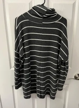 PaperMoon Oversized Medium Gray & White Striped Cowl Neck Tunic Top thumbnail 2