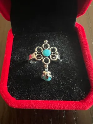 Boho Turquoise Delicate Design Gemstone Boho Statement Ring Size 6 NWT Blue thumbnail 1