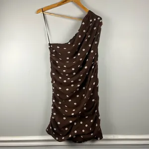 New Abercrombie & Fitch One-Shoulder Polka Dot Dress Brown White Size Medium thumbnail 3
