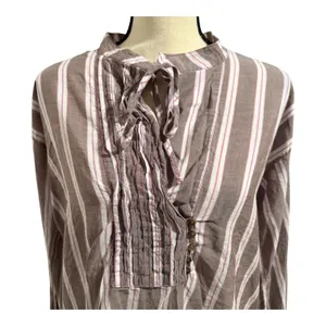 Pilcro Anthropologie Women's Pink Brown Stripe Long sleeve Popover Top Sz S thumbnail 3