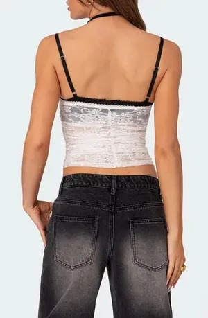 Edikted Eleanor Bra Detail Sheer Lace Top thumbnail 3