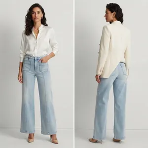 LC Lauren Conrad Super High Rise Wide Leg Jeans Women's 12 Light Wash Front Seam thumbnail 2