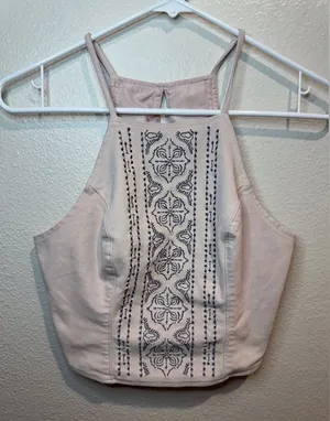 Abercrombie & Fitch Y2K Women's Rose Pink Embroidered Halter Top Size XS‎ thumbnail 1