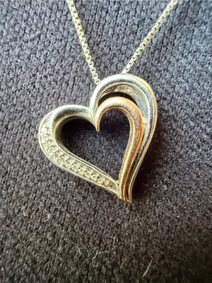 Vintage Designer JWBR Diamond Heart 10K Gold Sterling Silver Chain Necklace thumbnail 3
