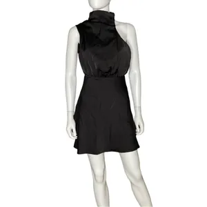 Lulus Modern Instinct Black Satin Mock Neck A-Line Mini Dress Women’s Sz S thumbnail 2