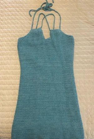 Olive & Oak Teal Crochet Halter dress thumbnail 1