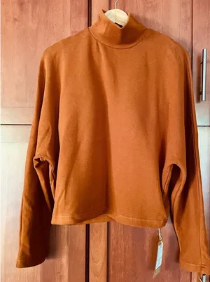 OGL Sweater Turtleneck Built in Bra Orange Size Large NEW thumbnail 1