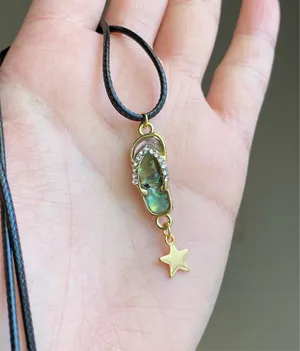 Handmade cute boho beach shell flip flops sandal necklace🌟 thumbnail 3