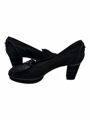 Stuart Weitzman Black Suede Bow Loafer Pumps thumbnail 5