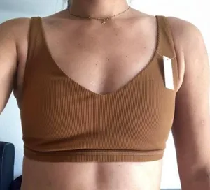 New Aerie Offline Ribbed Plunge Double Strap Mesh Back Sports Bra Brown Size Small thumbnail 2