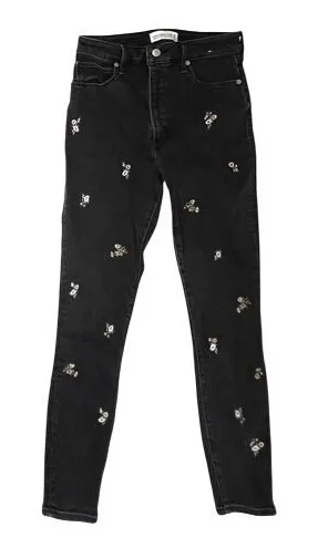 Abercrombie & Fitch‎ Black Embroidered High Rise Skinny Ankle Jean 26/2 Long thumbnail 1