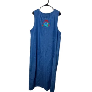 Westbound‎ Vintage Christmas Denim Maxi Dress Button Front Embroidered L thumbnail 7