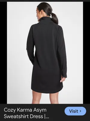 Athleta Cozy Karma Asym Fall Sweatshirt Dress Black Yoga Athleisure M thumbnail 2