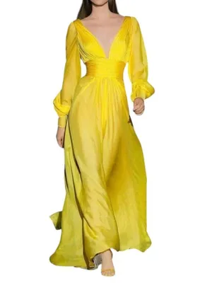 TS Couture Yellow Organza Evening Maxi Dress Size Medium NWT Flaw thumbnail 2