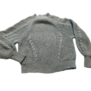 American‎ Eagle Sweater Cable Knit Grey Mock Neck Balloon Sleeve Womens S Boho thumbnail 2