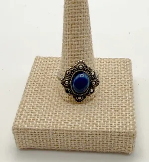 Blue Silver Tone‎ Statement Ring Filigree Victorian Style Goth Whimsigoth thumbnail 1