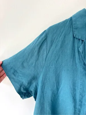 Quince 100% European Linen Short Sleeve Shirt Mineral Blue Teal Relaxed Fit thumbnail 3