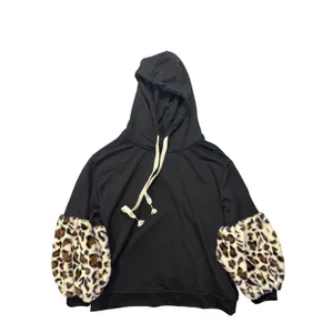 POL Hoodie Small Black Faux Fur Leopard Print Sleeve Pullover Sweatshirt Cheetah thumbnail 6