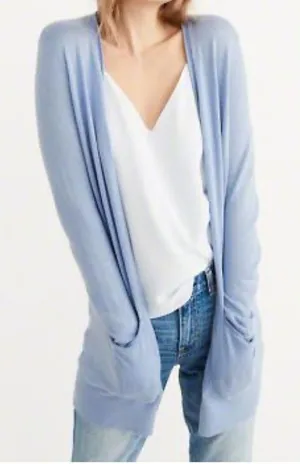 Abercrombie & Fitch Open Front Cardigan With Pockets and Logo Light Blue Size‎ S thumbnail 1