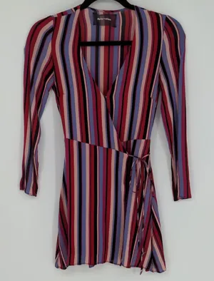 Reformation Anya Women's Wrap Dress Size Extra Small Vertical Stripe Colorful‎ thumbnail 1