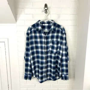 Hollister Blue Plaid Oversized Soft Flannel Button Down Shirt Size S thumbnail 2
