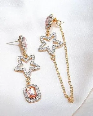 Women's Crystal Stars Asymmetrical Dangle Drop Earrings Gold thumbnail 2