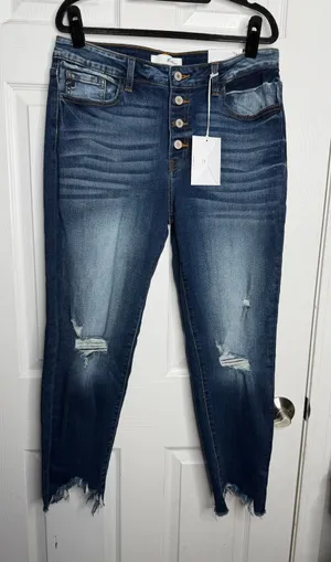 KAN CAN NWT High Rise Ankle‎ Skinny Raw Hem Medium Wash Denim Size 15/31 thumbnail 1