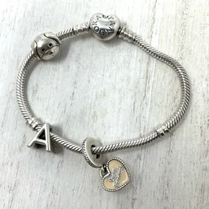 Pandora 3 charm sterling silver bracelet thumbnail 1