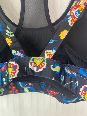 Lab Joy Women’s XL Floral Paisley Sports Bra Mesh Racerback Black Multicolor thumbnail 6