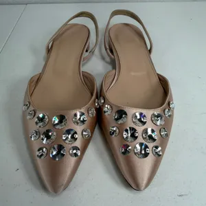 J.Crew 8.5 Blossom Slingback Flats Satin Rose Gold Crystal Embellished Shoes thumbnail 2
