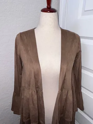 Prominent Fox Boutique Open Front Ruffle Bell Sleeve Boho Western Cardigan Top Size S thumbnail 2