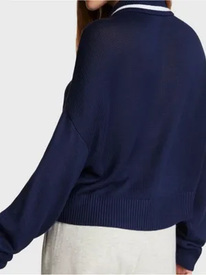 PINK Victoria's Secret Navy Blue V-Neck Collar Cropped Sweater Pullover XXL NWT thumbnail 2