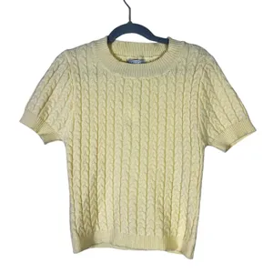 NWT Fitz + Eddi Cable Knit Short Sleeve Sweater Yellow Preppy Crew Neck Size S thumbnail 2