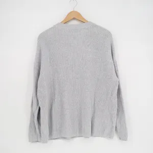 Aerie Sweater Womens Medium Gray Cotton Ribbed Henley Neck Chunky Knit Winter thumbnail 5