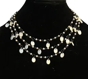 Multi strand layered pearl bead chain with shell dangles necklace Multiple thumbnail 1