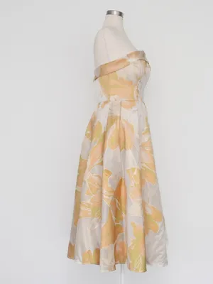 Mac Duggal - Peach‎ Multi Floral Brocade Strapless Midi Dress thumbnail 4