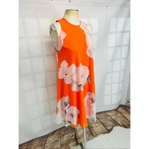 Calvin Klein NWT Orange Floral Print Sleeveless Lined Flowy A-Line Dress Size 4 thumbnail 3