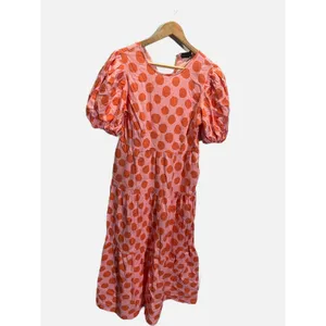 Who What‎ Wear Tiered Midi Dress Womens S Pink Orange Polka Dot Puff Sleeve Boho thumbnail 3