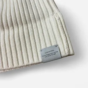 Eiram Cream Ribbed Beanie 100% Merino Wool Cuffed‎ Knit Winter Hat Off-White thumbnail 2