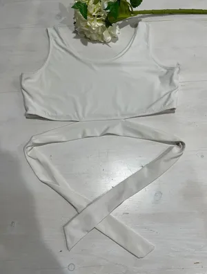 White Crop Top Sleeveless Tie Waist Heartbeeps Women's Size‎ Large thumbnail 1