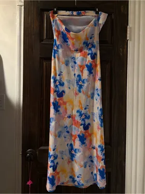 SheIn Strapless Floral Midi Dress - Blue, Coral, Yellow thumbnail 3