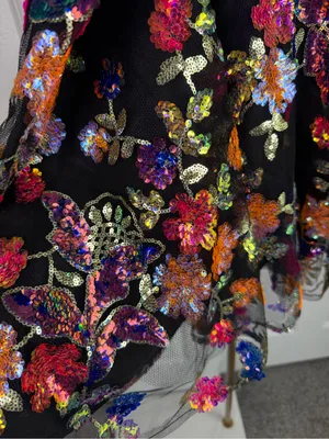 Impressions 1X Black Multicolor Floral Sequin Fit & Flare Mini Skirt NWOT thumbnail 5