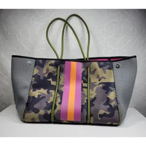 Haute Shore Camo Neoprene Tote Bag Pink Orange Stripe w/ Cosmetic Bag Gym Beach thumbnail 2