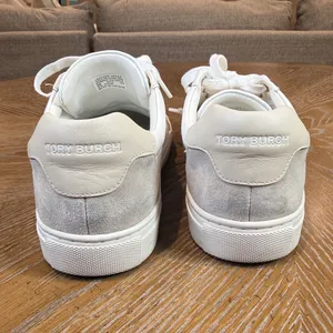 Tory Burch Color Block Sneakers‎ Leather Suede White Tan Neutral Size 9 thumbnail 5