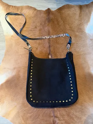 Ahdorned Black Micro Suede Studded Messenger Crossbody Bag Interchangeable Strap thumbnail 3