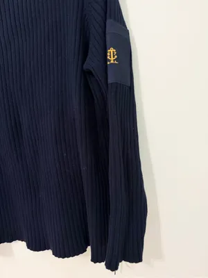 Ralph Lauren BLUE Nautical BOAT NECK Ribbed Cotton Sweater Anchor Pocket Size 1X thumbnail 2